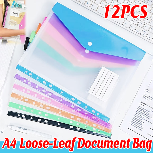 12 PCS A4 Binder Pouch 11Hole Vertical File Bag Waterproof For Document Storage