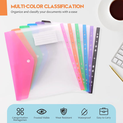 12 PCS A4 Binder Pouch 11Hole Vertical File Bag Waterproof For Document Storage