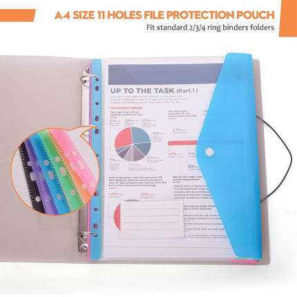 12 PCS A4 Binder Pouch 11Hole Vertical File Bag Waterproof For Document Storage