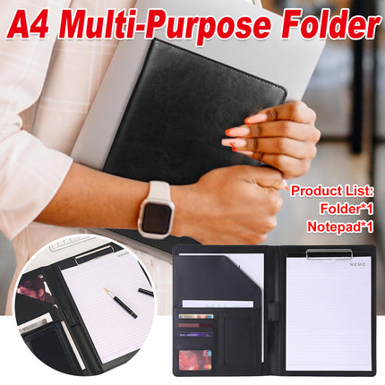 A4 Multifunctional Business File Folder Leather for Document Paper Storage Use