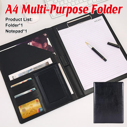 A4 Multifunctional Business File Folder Leather for Document Paper Storage Use