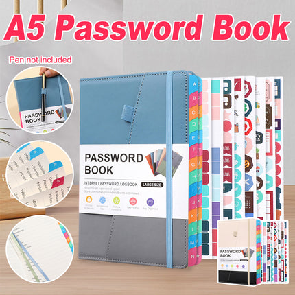 A5 Password Book with Alphabetical Tabs For Internet Account login Password