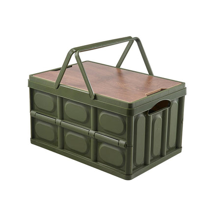 Camping Folding Car Trunk Storage Box Wooden Lid Outdoor Fishing Organizer Box