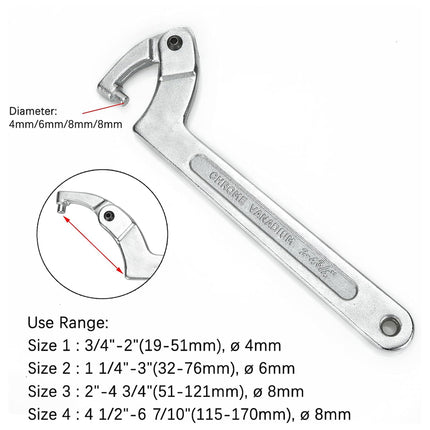 9PCS Adjustable C-Shaped Pin Spanner Wrench Tool Set for Bearing Lock Nut Remove