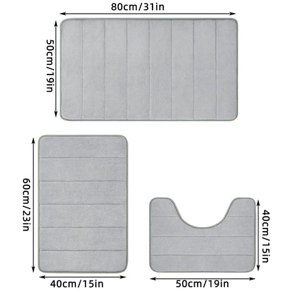 3PCS Bathroom Memory Foam Mat Set Non Slip Bath Mat Rug Durable Easy to Clean