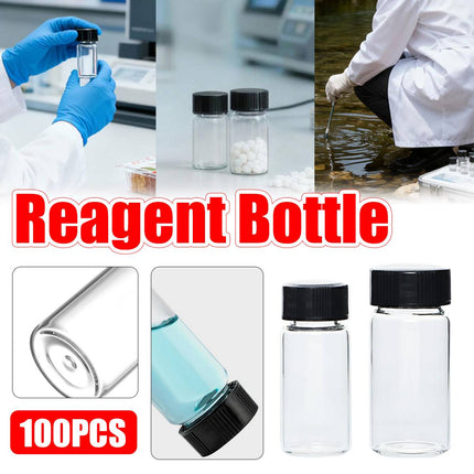 100PCS Transparent Glass Reagent Bottle Leak Proof Sealed With Lid For Lab Use