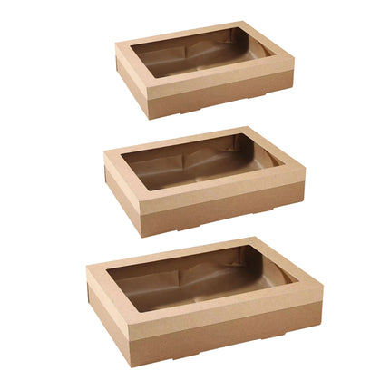10PCS Kraft Paper Catering Box with Window Disposable Bento Style Packaging