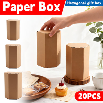 20PCS Kraft Paper Gift Box Hexagon Party Wedding Casndy Craft Packaging Box