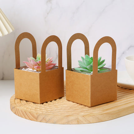 50 Pack Kraft Paper Gift Boxes with Handles Succulent Favour Boxes Party Packaging
