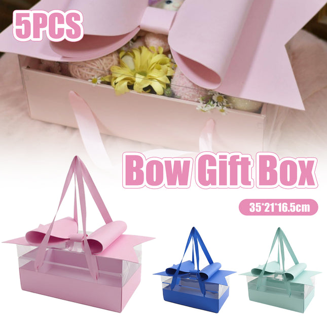 5PCS Bow Gift Box Transparent PVC Design with Ribbon Wedding Party Favor Boxes