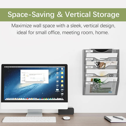 Wall-Mounted 5 Tier Metal File Storage Rack Document Holder Space Saving