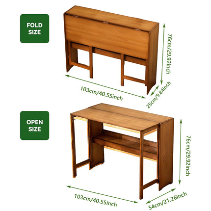 Bamboo Folding Student Desk Study Table Space Saving Large Capacity Storage
