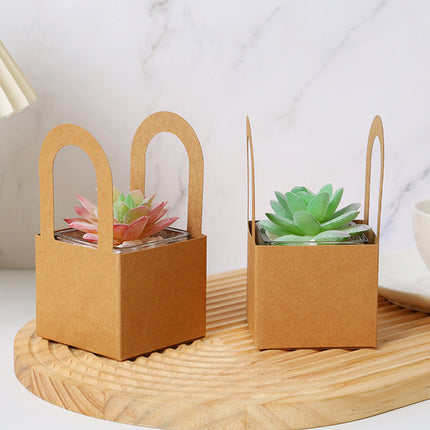 50 Pack Kraft Paper Gift Boxes with Handles Succulent Favour Boxes Party Packaging