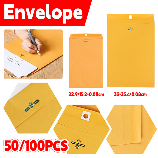 Yellow Kraft Paper Envelope 120gsm Metal Clasp Mailing Documents Office Use