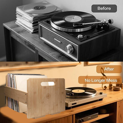 Bamboo Wood Record Stand Large Capacity Space Saving Vinyl Collection Display