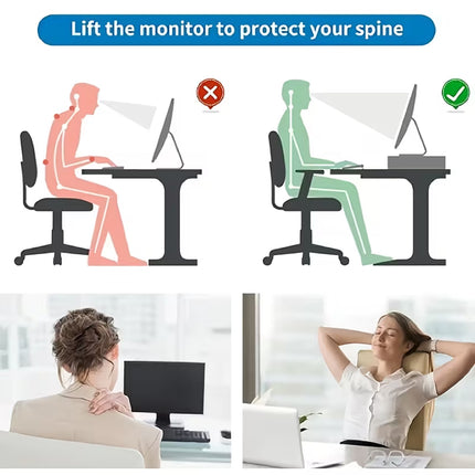 Monitor Stand Riser Tempered Glass Top Metal Frame 51x21.5x8cm Black White