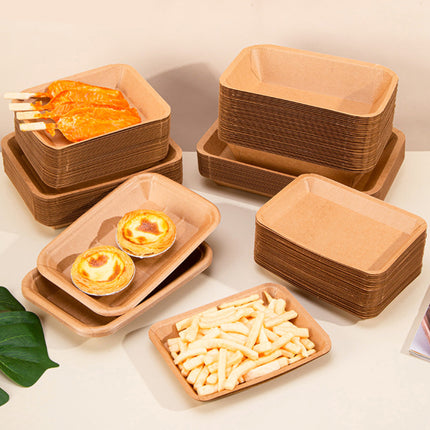 100PCS Kraft Paper Plates Lunch Box Food-Grade Water abd Oil Repeleent Outdoor
