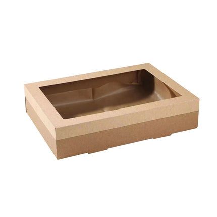 10PCS Kraft Paper Catering Box with Window Disposable Bento Style Packaging