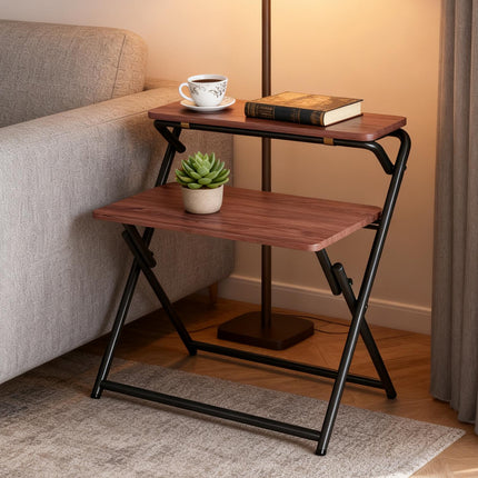 Double Layer Foldable Desk Sturdy Frame Heavy Duty for Home Office Study Use