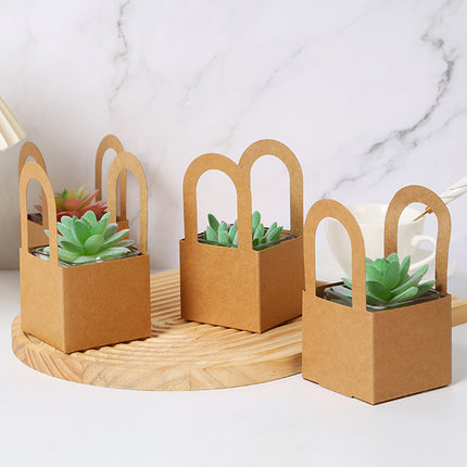 50 Pack Kraft Paper Gift Boxes with Handles Succulent Favour Boxes Party Packaging