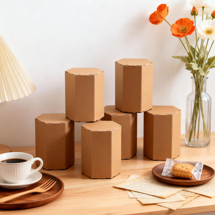 20PCS Kraft Paper Gift Box Hexagon Party Wedding Casndy Craft Packaging Box