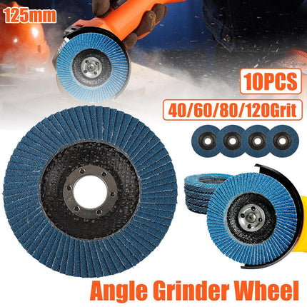 10pcs Flap Disc 40/60/80/120 Grit Angle Grinder Wheel Set Durable Sanding Tool