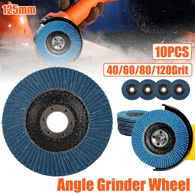 10pcs Flap Disc 40/60/80/120 Grit Angle Grinder Wheel Set Durable Sanding Tool