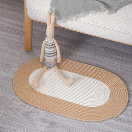 Cotton Floor Mat Oval Non Slip Carpet Household Soft Washable Rug for Bedroom