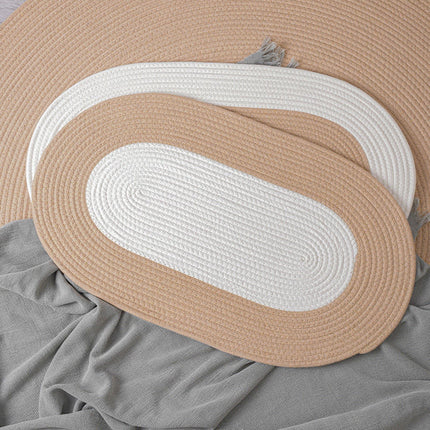 Cotton Floor Mat Oval Non Slip Carpet Household Soft Washable Rug for Bedroom
