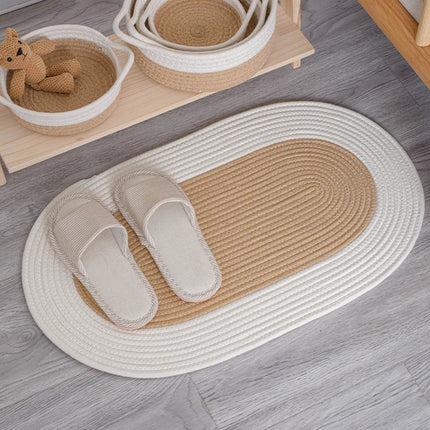 Cotton Floor Mat Oval Non Slip Carpet Household Soft Washable Rug for Bedroom