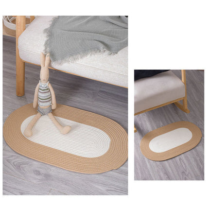 Cotton Floor Mat Oval Non Slip Carpet Household Soft Washable Rug for Bedroom