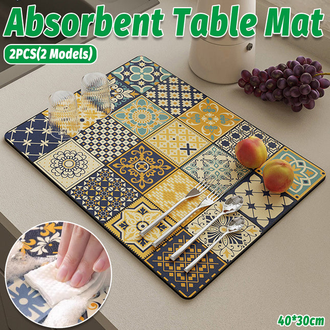 Kitchen Drain Mat Absorbent Polyester Non-Slip Back Tile Pattern