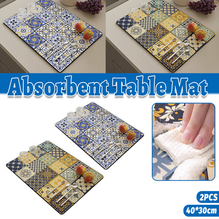 Kitchen Drain Mat Absorbent Polyester Non-Slip Back Tile Pattern