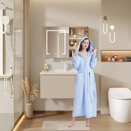 Hotel Cotton Waffle Bathrobe Quick Dry Absorbent Hooded Long Soft Unisex