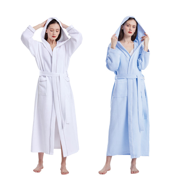 Hotel Cotton Waffle Bathrobe Quick Dry Absorbent Hooded Long Soft Unisex
