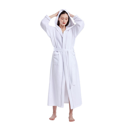Hotel Cotton Waffle Bathrobe Quick Dry Absorbent Hooded Long Soft Unisex