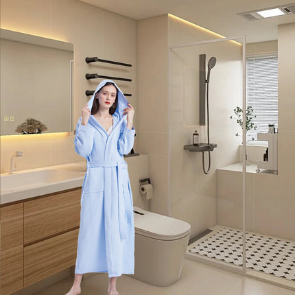 Hotel Cotton Waffle Bathrobe Quick Dry Absorbent Hooded Long Soft Unisex