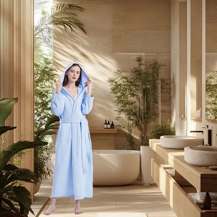 Hotel Cotton Waffle Bathrobe Quick Dry Absorbent Hooded Long Soft Unisex