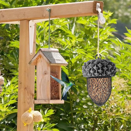 Black Acorn Bird Feeder Durable Antirust for Garden Yard Patio Decoration Use