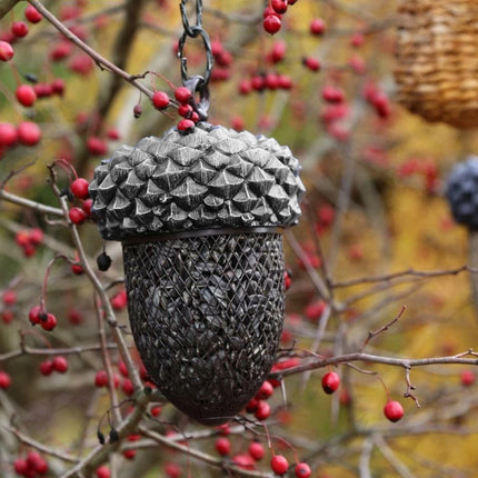 Black Acorn Bird Feeder Durable Antirust for Garden Yard Patio Decoration Use