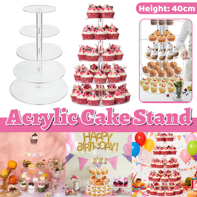 5-Tier Acrylic Cupcake Display Stand Clear Round Tower for Party Wedding Events