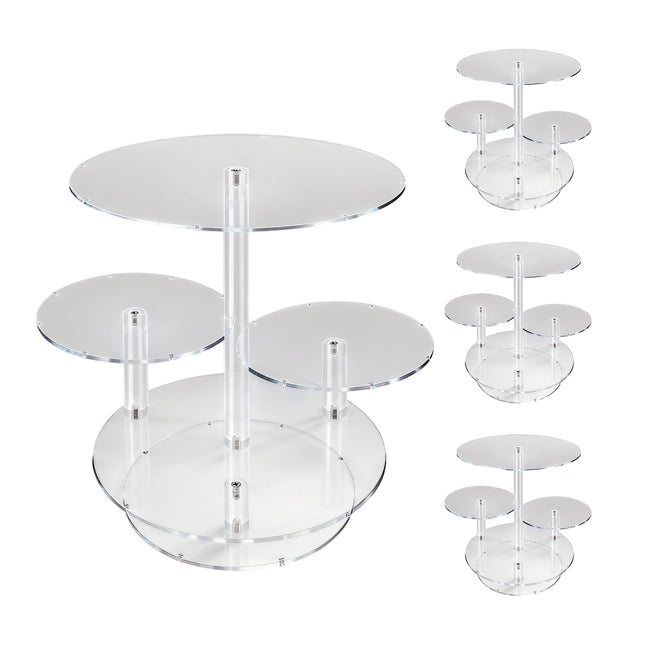 Acrylic Cake Display Stand 4PCS Multi Layer Clear Tiered Platter Wedding Party