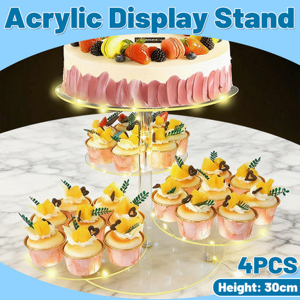 Acrylic Cake Display Stand 4PCS Multi Layer Clear Tiered Platter Wedding Party