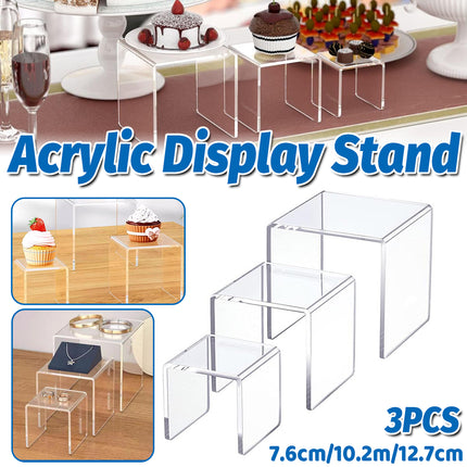 3PCS Clear Square Acrylic Display Stands for Jewelry Rings Watches Dessert Use
