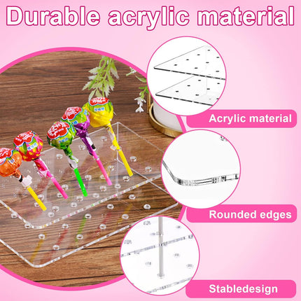 2PCS Acrylic Lollipop Display Stand 20 Holes Clear Candy Rack for Party Shop