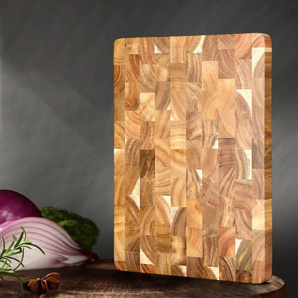 Wooden Cutting Board with Geometric Pattern Carving Serving Board Inner Handle