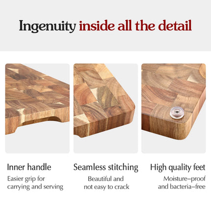 Wooden Cutting Board with Geometric Pattern Carving Serving Board Inner Handle