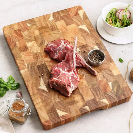 Wooden Cutting Board with Geometric Pattern Carving Serving Board Inner Handle