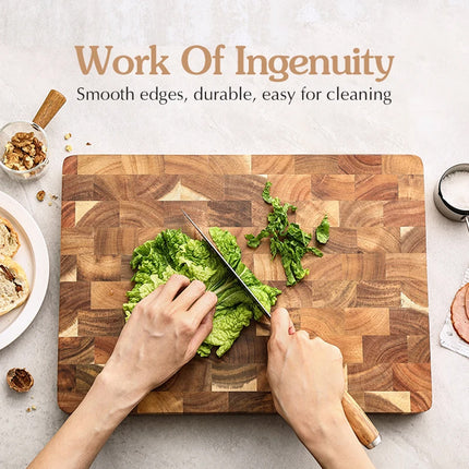 Wooden Cutting Board with Geometric Pattern Carving Serving Board Inner Handle