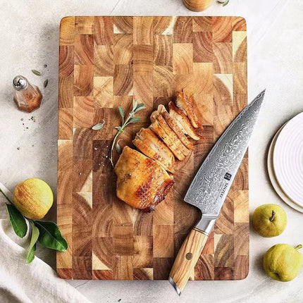Wooden Cutting Board with Geometric Pattern Carving Serving Board Inner Handle